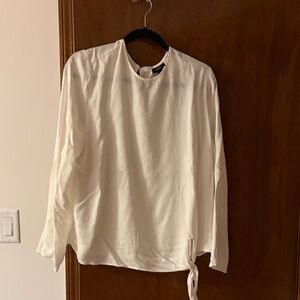 White Long Sleeve Blouse with Tie Detail